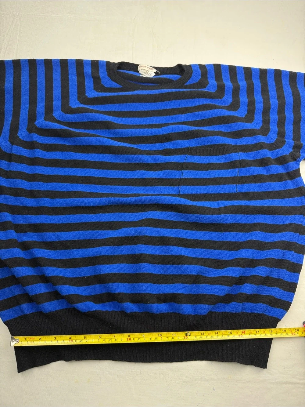 Marilyn Forbes Blue Black Striped Crewneck Oversized Sweater Front pocket Size M
